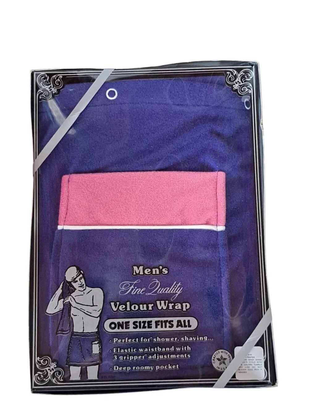 NEW Vtg Mens Velour Bath Wrap Skirt Snap Closure Shower One Size in Box